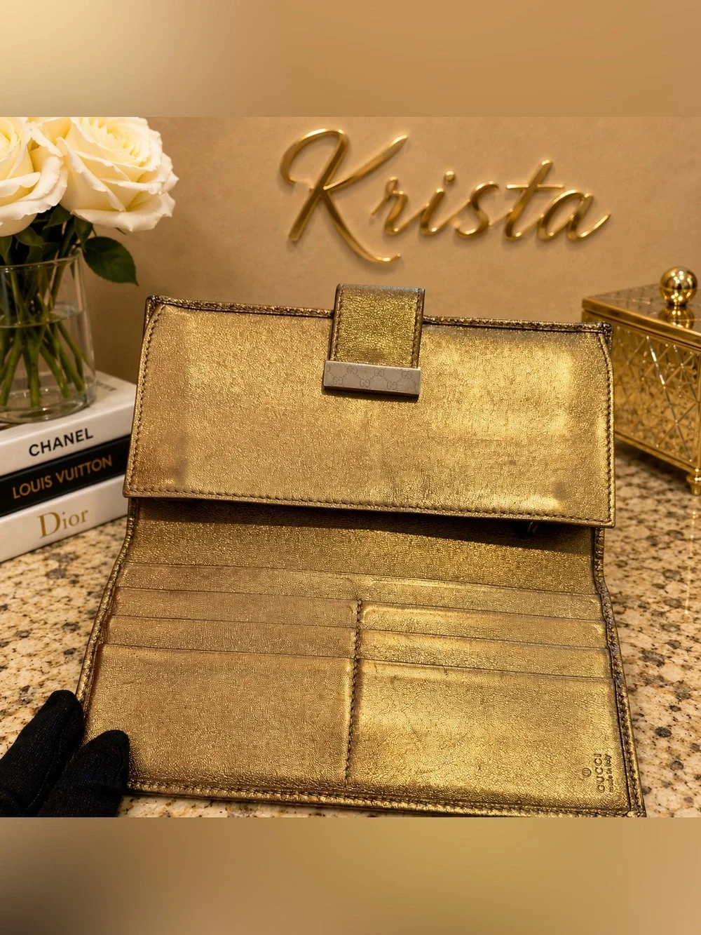 Gucci Metallic Gold Guccissima Leather Continental Wallet Authentic - Picture 3 of 7